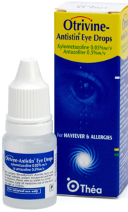 Image of a box of Otrivine Antistin with a bottle in front