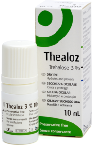 image of a box of Thealoz and the ABAK bottle containing the preservative free thealoz drops in front