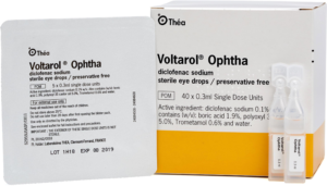 image of a box of Voltarol Ophtha 40 UD eye drops