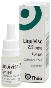 image of a box of Liquivisc and the multidose 10g bottle of the eye gel in front