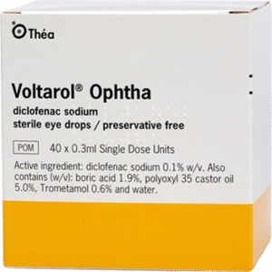 image of a box of Voltarol Ophtha 40 unit doses eye drops