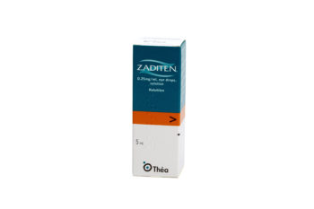 Image of a box of Zaditen 5ml eye drops